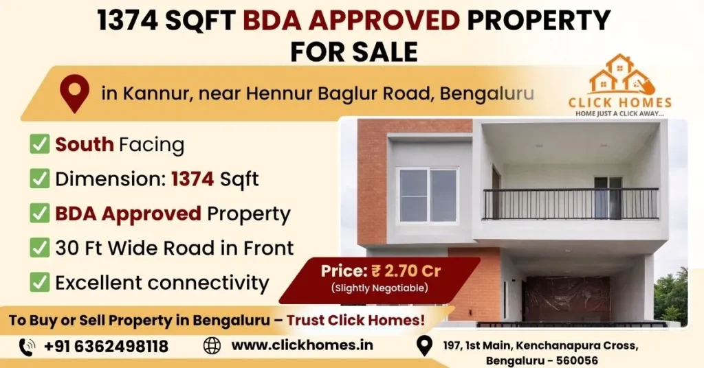 3BHK House for Sale in Kanakashree Society, Kannur: A leveled residential 40x70 sqft plot for sale in Nagarabhavi 10th Block, Bengaluru, featuring West-facing orientation, BDA allotment, and a 40ft wide road in front, marketed by Click Homes.